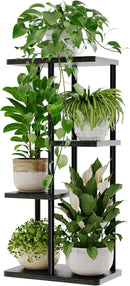 4-Tier Corner Metal Plant Stand – Black Wood & Metal Shelf