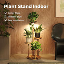 4-Tier Indoor Wood Plant Stand with LED Grow Lights – Brown