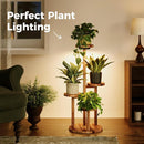 4-Tier Indoor Wood Plant Stand with LED Grow Lights – Brown