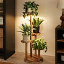 4-Tier Indoor Wood Plant Stand with LED Grow Lights – Brown