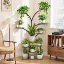 10-Tier Indoor Plant Stand with LED Light – Metal Frame & Wood Shelves