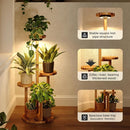 4-Tier Indoor Wood Plant Stand with LED Grow Lights – Brown